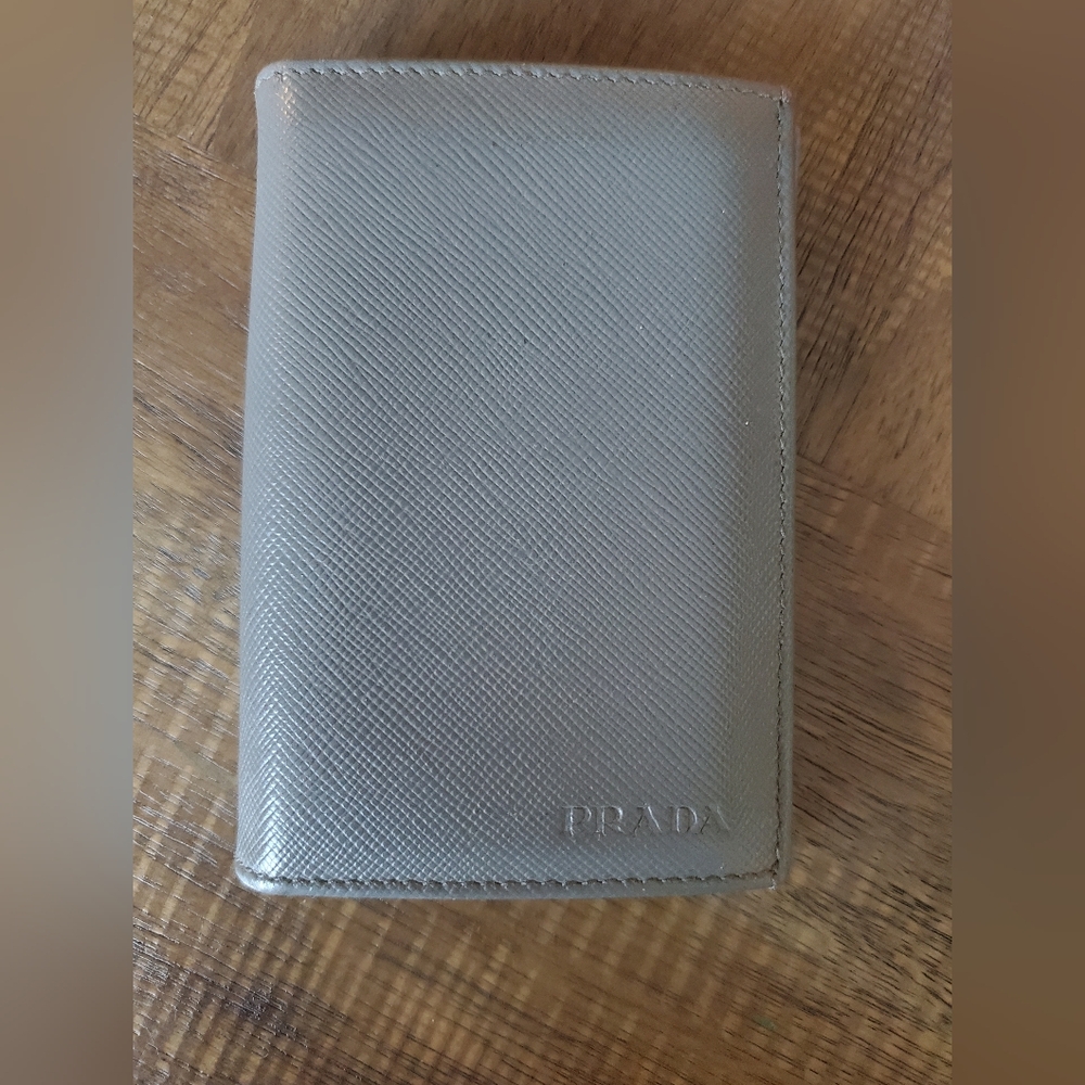 Prada Silver Saffiano Leather Key & Card Holder